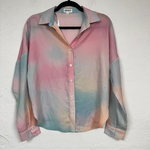 Superdown Revolve Watercolor Pastel Button Down Shirt Womens XS Casual Spring - Picture 1 of 9